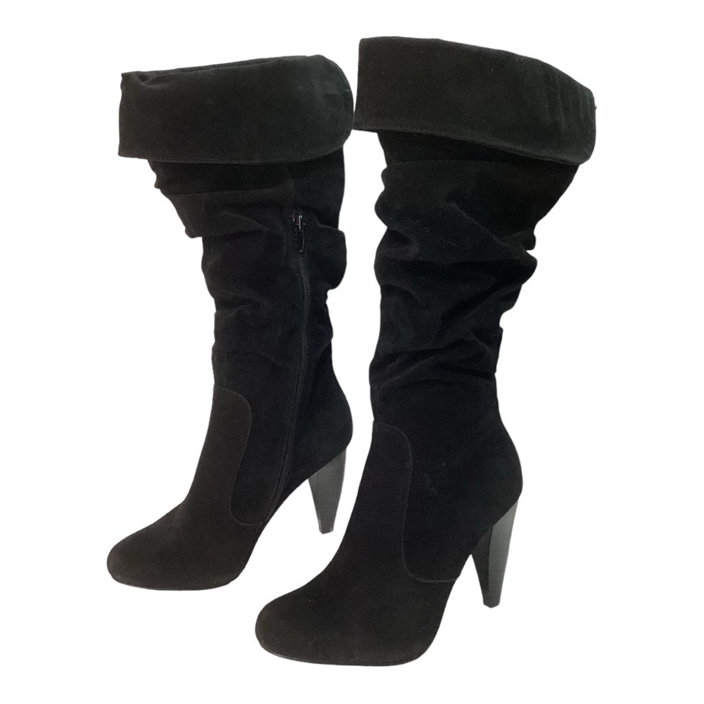Qupid Black Faux Suede Simi- Slouch Tall Heeled Boots -‎ Women’s Size 6